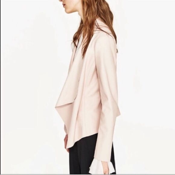 Zara Basic Collection Blush Draped Open Faux Leather Jacket - Picture 7 of 8